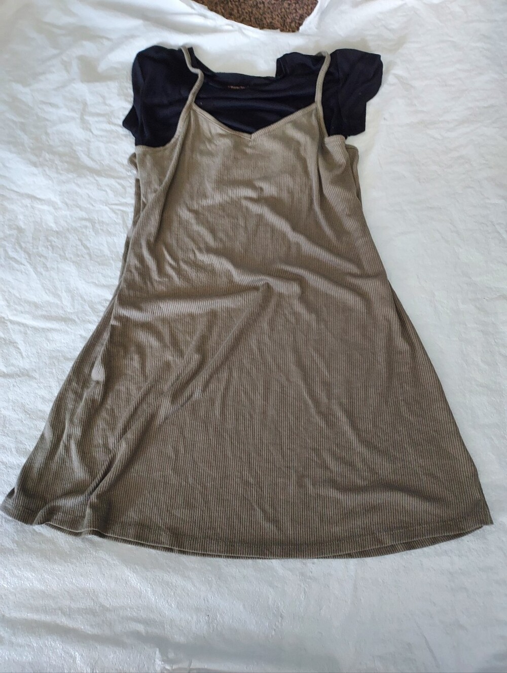 Arizona Jean Company Green Slip Dress Layered Over Black Tee